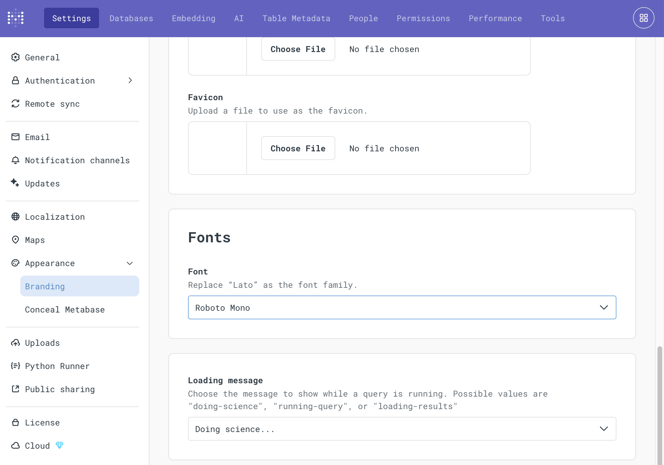 Font settings
